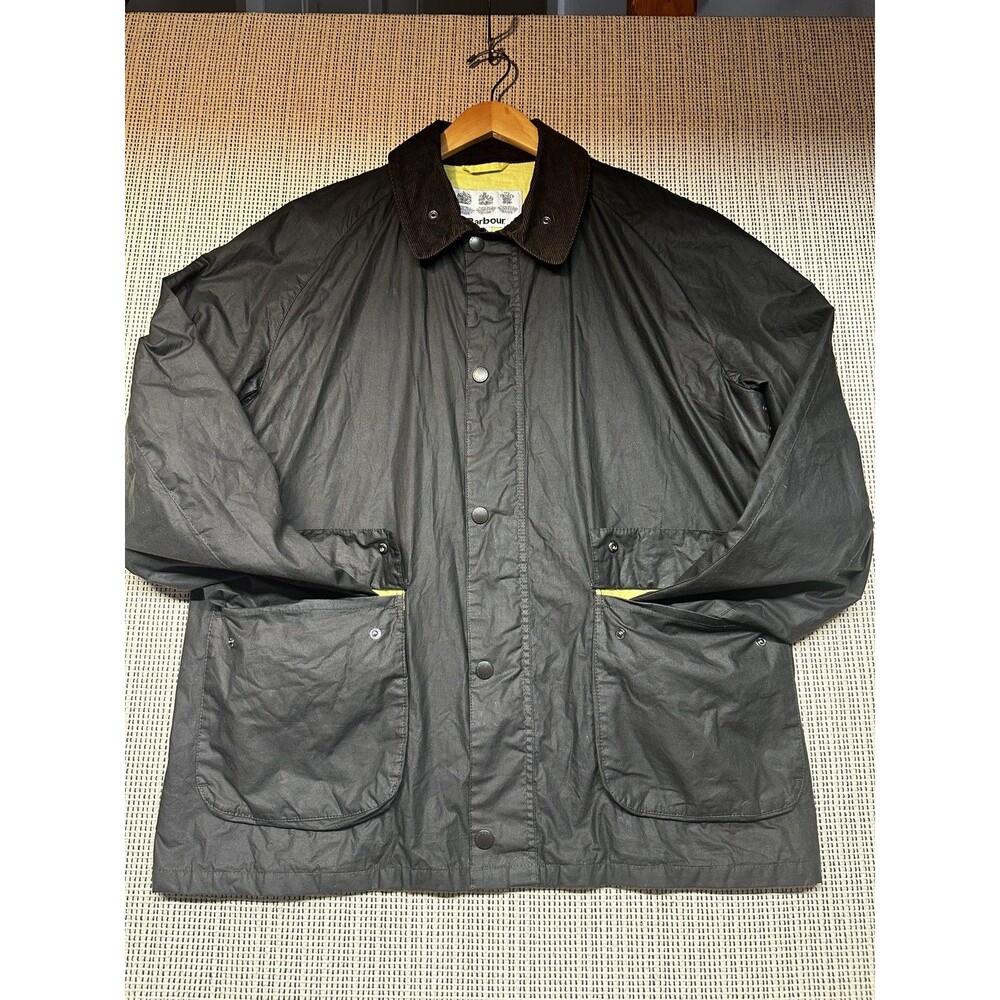 Barbour XL Deep Green Waxed Cotton Jacket Corduroy Collar British Heritage